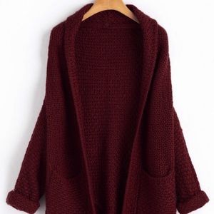 Zaful red wine batwing cardigan